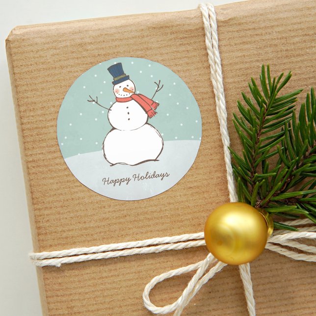 Vintag Aqua Winter Snowman Happy Holidays Runder Aufkleber (Von Creator hochgeladen)