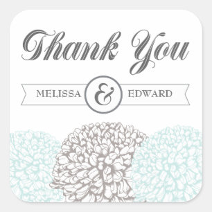 Vintag Aqua Zinnia Blume Danke Stickers