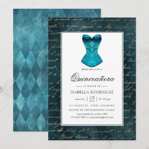 Vintag Aquamarin - Türkis Masquerade Quinceañera Einladung