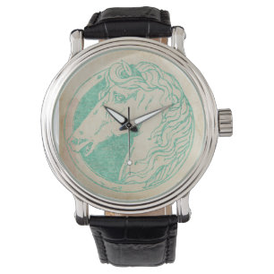 Vintag Aquamarines Tint Horse Cameo Armbanduhr