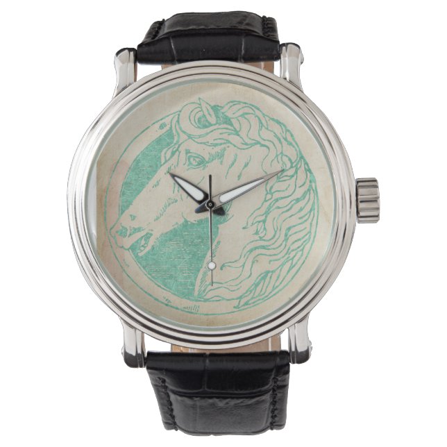 Vintag Aquamarines Tint Horse Cameo Armbanduhr (Vorderseite)
