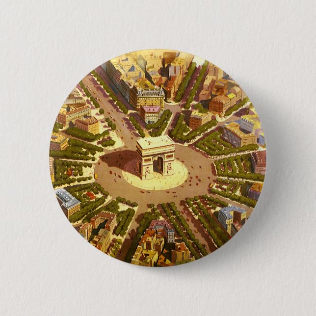 Vintag Arc de Triomphe, Paris, Frankreich Button (Vorderseite)
