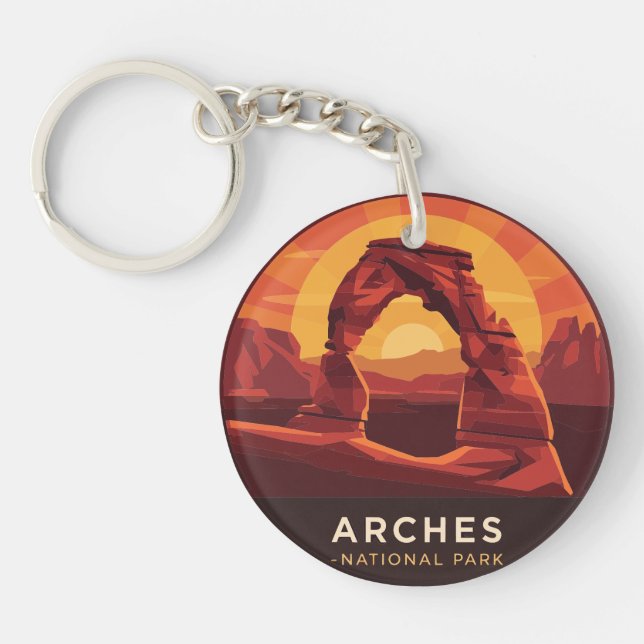 Vintag Arches Nationalpark Sunset Schlüsselanhänger (Vorderseite)