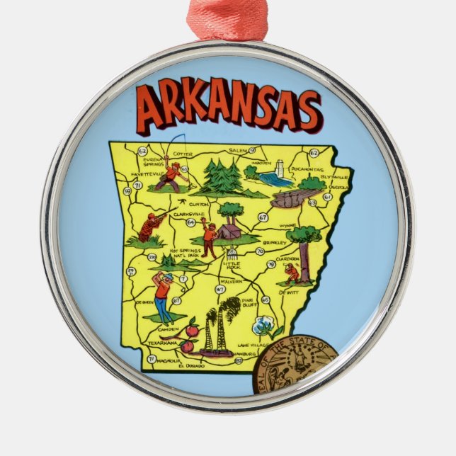 Vintag Arkansas Karte Ornament Aus Metall (Vorne)