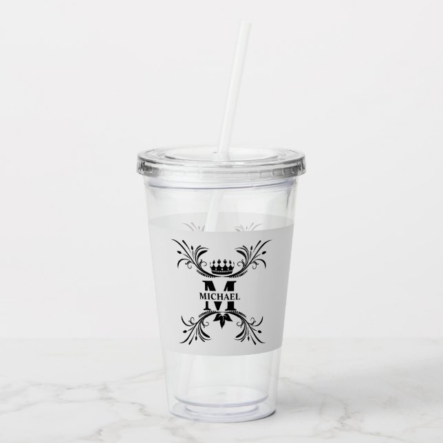 Vintag Art Deco Black Name Monogram Acryltrinkbecher (Rückseite)