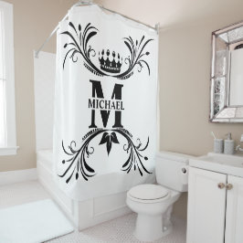 Vintag Art Deco Black Name Monogram Duschvorhang