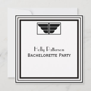 Vintag Art Deco Blk Welch Rahmen #2 SQ Bachelorett Einladung