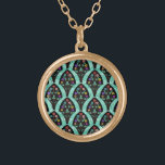Vintag Art Deco Blume Fan Mosaik Vergoldete Kette<br><div class="desc">Ein Vintager,  kunstvoller Deko inspirierte ein fächerförmiges Muster mit farbenfrohen Blume auf schwarz mit einem minzgrünen,  leicht geometrischen Hintergrund. Inspiriert von den rauschenden Zwanziger / Gatsby. Ein klassisches,  hübsches,  modernes Blumendesign für jeden,  der die 20er Jahre liebt.</div>