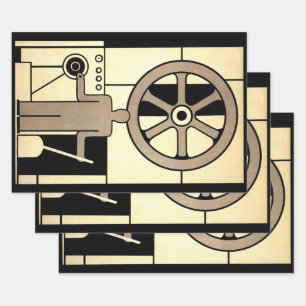 Vintag Art Deco Business Wheel und Machine Worker Geschenkpapier Set