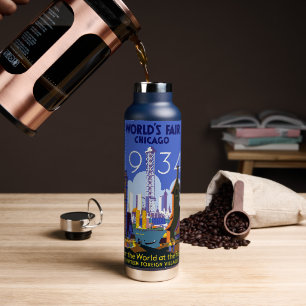 Vintag Art Deco Chicago 1934 World's Fair Poster Trinkflasche
