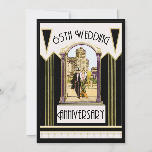Vintag Art Deco Couple 65. Hochzeitstag Einladung (Vorderseite)