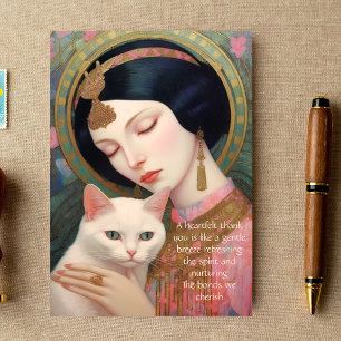 Vintag Art Deco Dreamy Design Frauen und Katze Dankeskarte