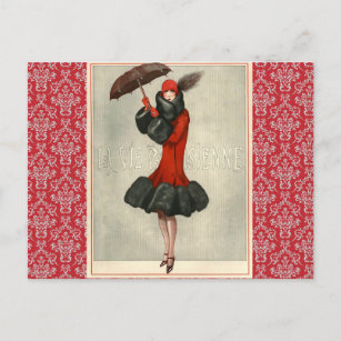 Vintag Art Deco Flapper Französisch Mode Postkarte