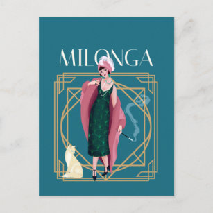 Vintag Art Deco Flapper Milonga Poster Postkarte