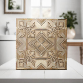 Vintag Art Deco Fleur-de-lis - Travertine Marmor Fliese