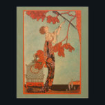 Vintag Art Deco, Flighty Bird von George Barbier Holzdruck<br><div class="desc">Schöne Leinwand aus Holz mit einem Vintagen Deko-Bild mit einer hübschen Modefrau,  die ein Blume-Kleid mit einem Hausvogel mit langen Federn im Schwanz trägt. Ein leerer Käfig,  aus dem der Vogel entkommen ist,  liegt neben der glamourösen Dame auf dem Boden. Flighty Bird (L'Oiseau Volage) von George Barbier,  1914.</div>