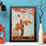 Vintag Art Deco, Flighty Bird von George Barbier Poster<br><div class="desc">Vintage Illustration Deko Bild mit einer schönen Modefrau,  die ein Blumenkleid mit ihrem Hausvogel mit langen Schwanz Federn in einem Baum trägt. Ein leerer Käfig,  aus dem der Vogel entkommen ist,  liegt neben der glamourösen Dame auf dem Boden. Flighty Bird (L'Oiseau Volage) von George Barbier,  1914.</div>