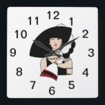 Vintag Art Deco Frauen tragen einen Hut und Farbe Quadratische Wanduhr<br><div class="desc">Vintage Art Deco modische Frau mit Big Hat & Gloves Individualisierbare Einladungen und Accessoires mit einem stilisierten Vintagen Deko-Bild einer modischen 1920er - 1930er Frau mit einem großen Hut und Handschuhen. Sie können diese Produkte leicht anpassen, indem Sie Textfelder hinzufügen, vorhandene Textfelder entfernen, Textfarben und Schriftart ändern, Designbilder ändern oder...</div>