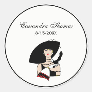 Vintag Art Deco Frauen tragen einen Hut und Farbe Runder Aufkleber