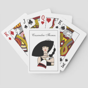 Vintag Art Deco Frauen tragen einen Hut und Farbe Spielkarten