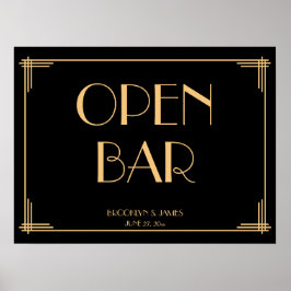 Vintag Art Deco Gatsby Wedding Open Bar Sign Poster