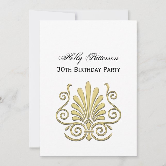 Vintag Art Deco Gold Plume Arabesque Einladung (Vorderseite)