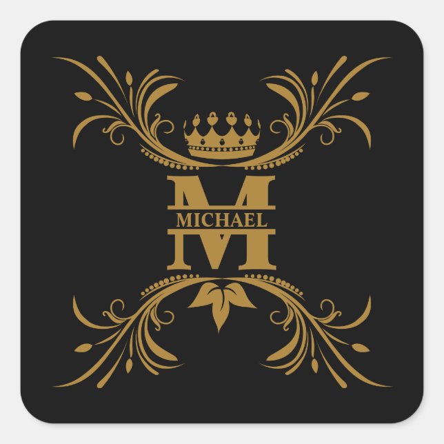 Vintag Art Deco Golden Name Monogram Quadratischer Aufkleber (Vorderseite)