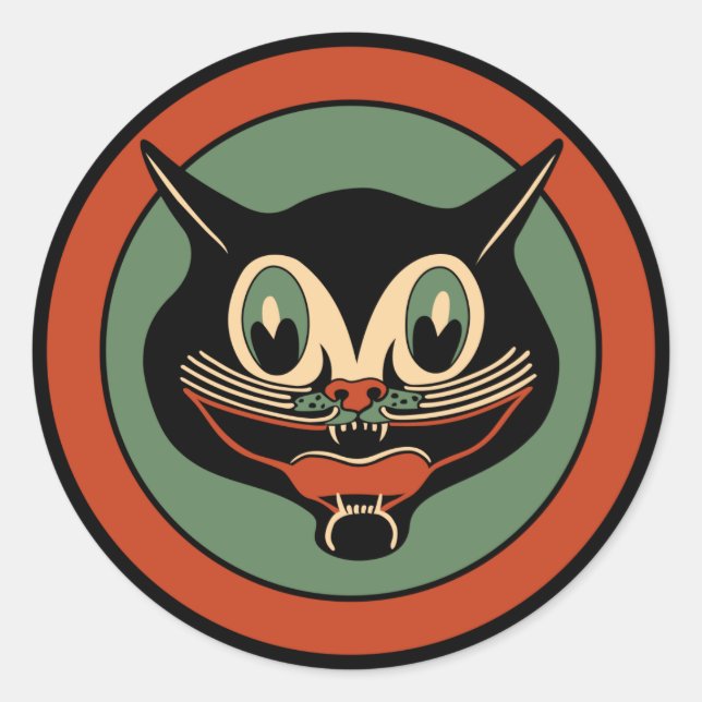 Vintag Art Deco Halloween Cat Sticker (Vorderseite)