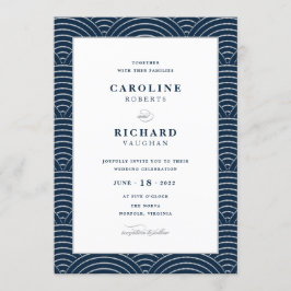 Vintag Art Deco Hochzeit Einladung Navy Blue