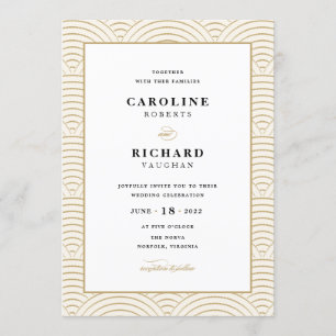 Vintag Art Deco Hochzeitseinladung Elfenbein Gold Einladung