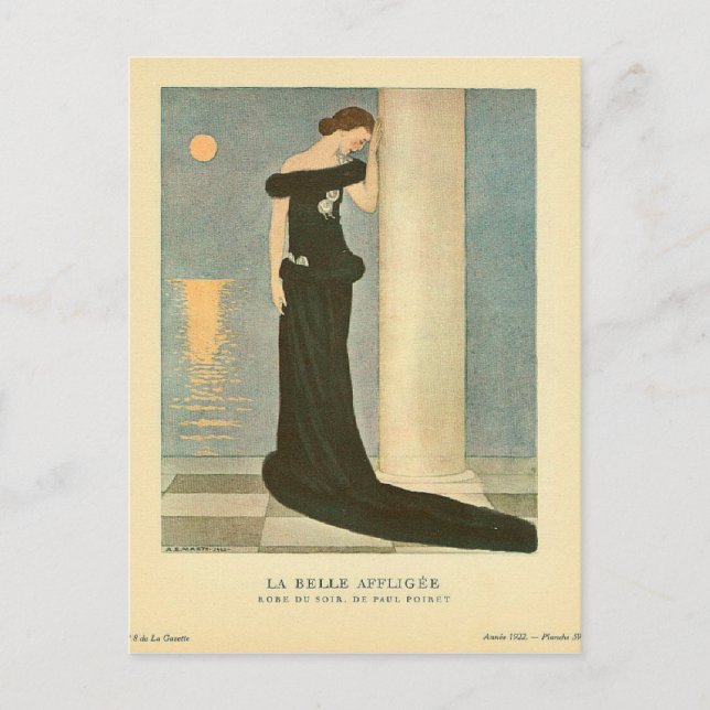 Vintag Art Deco Illustration ~ La Belle Affligee Postkarte (Vorderseite)