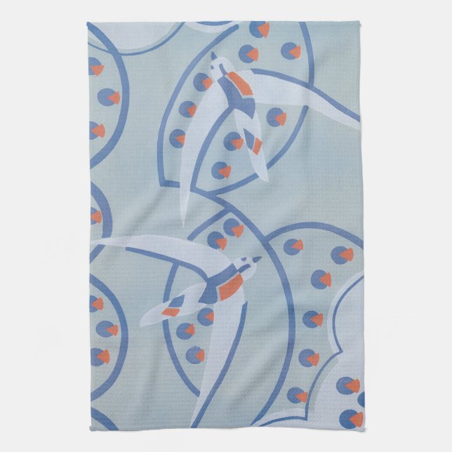 Vintag Art Deco Jazz Pochoir Vögel Tiermuster Geschirrtuch (Vertikal)