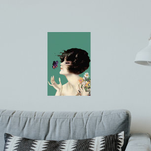 Vintag Art Deco Lady Butterfly Hübsche Blume Poster
