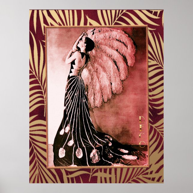 Vintag Art Deco Lady mit Fan Poster (Vorne)