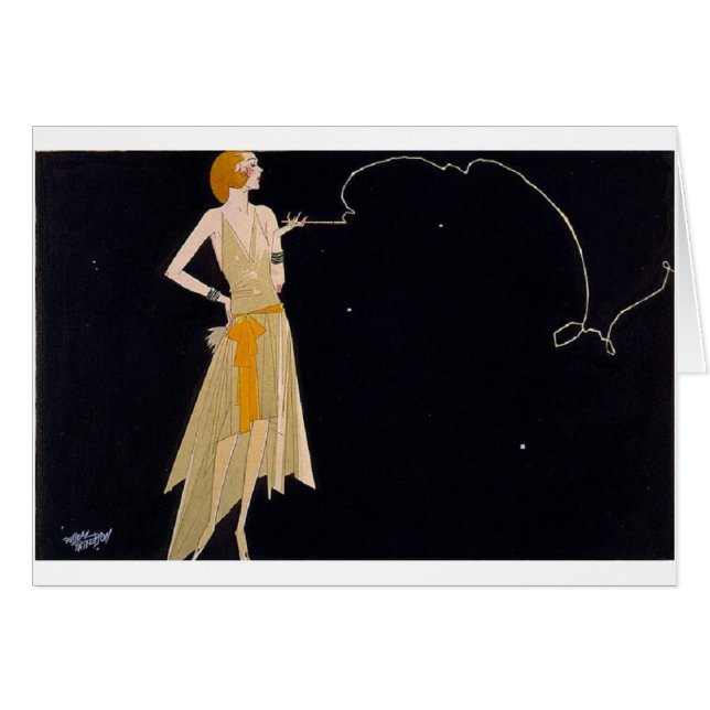 Vintag Art Deco Lady Smoking, (Vorderseite (Horizontal))
