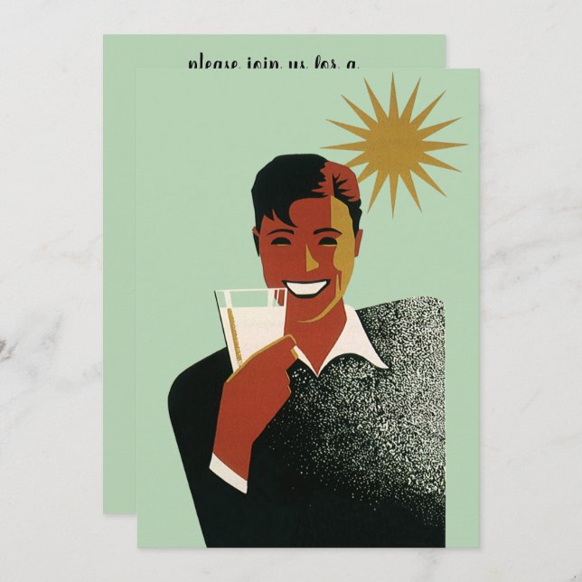 Vintag Art Deco Man, Summer Backyard GRILLEN Einladung (Vorne/Hinten)