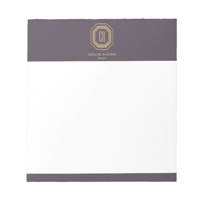 Vintag Art Deco Monogram Gold/Lila Notizblock (Vorderseite)