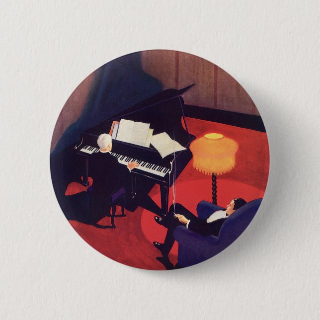 Vintag Art Deco Music Lounge Piano Pianist Button (Vorderseite)