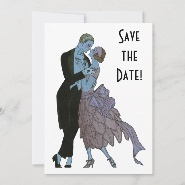 Vintag Art Deco Newlyweds, Liebe Wedding Dance Einladung (Vorderseite)