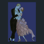 Vintag Art Deco Newlyweds, Liebe Wedding Dance Poster<br><div class="desc">Erstellt mit einem klaren Hintergrund, sodass Sie die Hintergrundfarbe in jede beliebige Hexcodelfarbe ändern können, klicken Sie einfach auf die Schaltfläche "Anpassen", um die Farbe zu ändern. Vintage Illustration romantisches Bild mit einem Mann und einer Frau, die im Mondlicht in einem formalen Kleiderballsaal tanzen; sie ist in einem eleganten Hochzeitskleid,...</div>