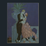 Vintag Art Deco Newlyweds, Oui von George Barbier Holzleinwand<br><div class="desc">Vintage Illustration Liebe und Romantik Deko Bild mit einem Mann und einer Frau in formellen Kleiderballsaal tanzen im Mondschein; sie ist in einem eleganten Hochzeitskleid, das einer Blume mit Blütenblättern ähnelt, und er ist in seinem feinsten Tuxedo. Das Paar ist auf einem Balkon mit Blick auf das Meer stehend, mit...</div>