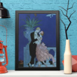 Vintag Art Deco Newlyweds, Oui von George Barbier Poster<br><div class="desc">Vintage Illustration Liebe und Romantik Deko Bild mit einem Mann und einer Frau in formellen Kleiderballsaal tanzen im Mondschein; sie ist in einem eleganten Hochzeitskleid, das einer Blume mit Blütenblättern ähnelt, und er ist in seinem feinsten Tuxedo. Das Paar ist auf einem Balkon mit Blick auf das Meer stehend, mit...</div>