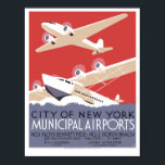 Vintag Art Deco NYC Gemeindeflughafen WPA Poster<br><div class="desc">Dies ist ein digital erweiterter Ausdruck eines Vintagen Art-Deco-WPA-Plakats aus dem Jahr 1937, das die Stadtflughäfen von New York, Floyd Bennett Field und North Beach, East River Seaplane Stützpunkte, Wall Street und 31st Street mit Flugzeug und Wasserflugzeug vorstellt. Der Text lautet:"Stadt der New Yorker Stadtflughäfen: Nr. 1 Floyd Bennett Field...</div>
