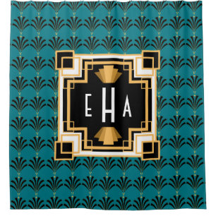 Vintag Art Deco Palmetto Muster Monogram Duschvorhang