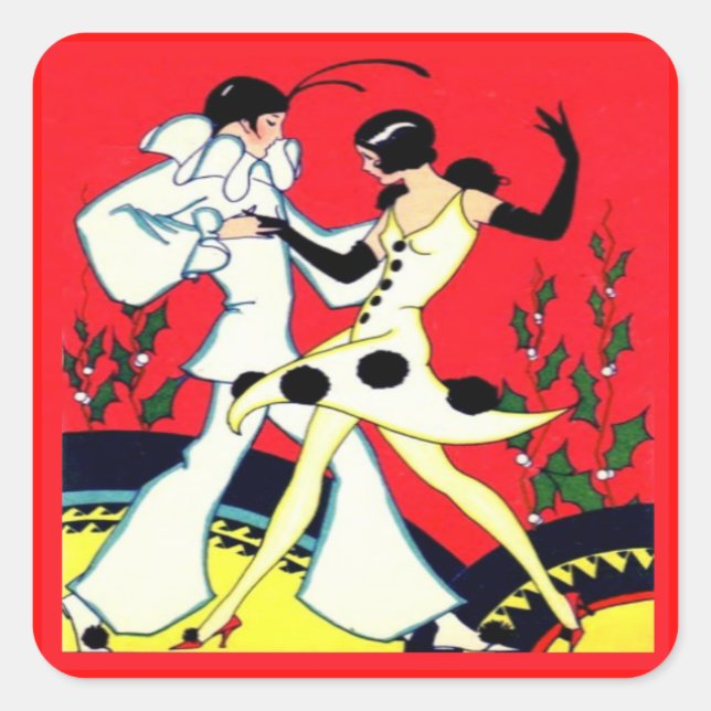 Vintag Art Deco Pierrot Tänzer Stickers (Vorderseite)