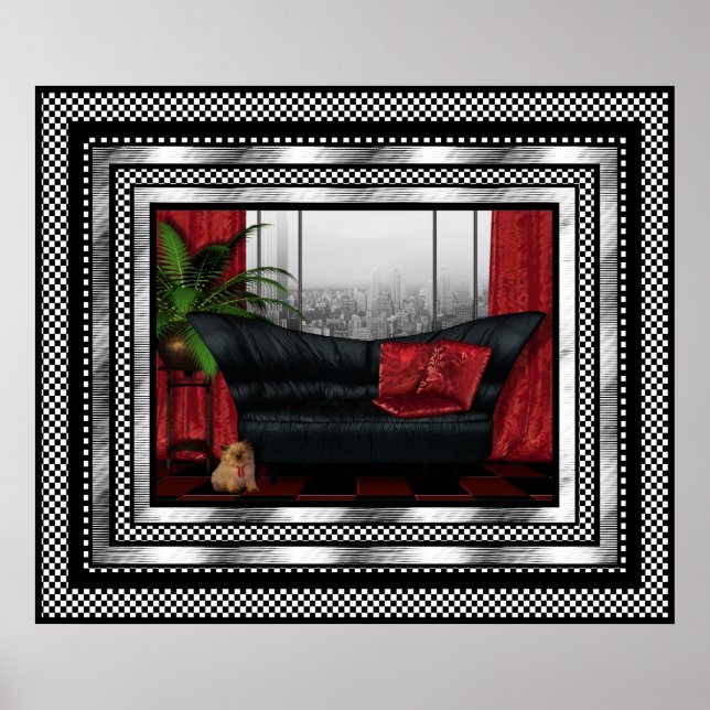 Vintag Art Deco Poster Silver Black Sofa Cat (Vorne)