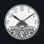 Vintag Art Deco Runde Wanduhr<br><div class="desc">Vintager Art Deco Stil. Dieses Deko-Design macht jedem Deko-Liebhaber ein besonderes Geschenk. Passen Sie die Hintergrundfarbe an, indem Sie auf die Schaltfläche "Anpassen!" klicken. Wählen Sie "Bearbeiten" und "Hintergrund". Wählen Sie aus einer Vielzahl von Farben. Einzigartig entworfen, verwandelt es die Zeit in ein Mode-Stück! Personalisieren Sie sich selbst oder machen...</div>