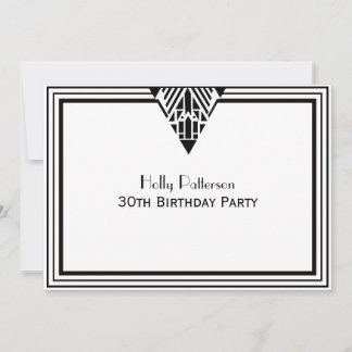 Vintag Art Deco Schwarz-weiß Frame #1 H Geburtstag Einladung