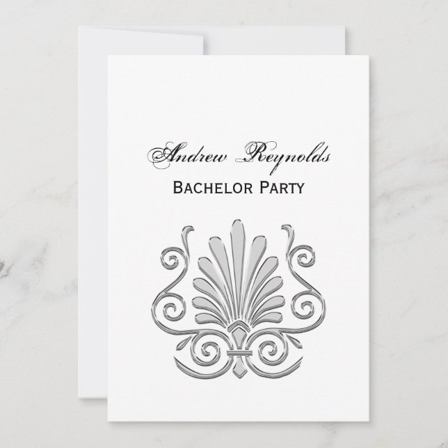 Vintag Art Deco Silver Plume Arabesque Einladung (Vorderseite)