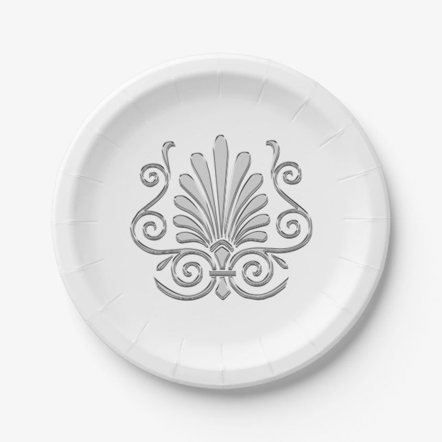 Vintag Art Deco Silver Plume Arabesque Pappteller (Vorderseite)